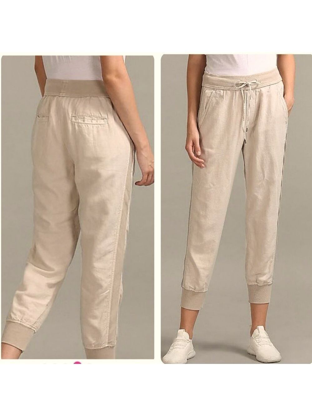 NWT Gap Linen Blend Joggers with Drawstring Beige Tan Size XS Brand New
